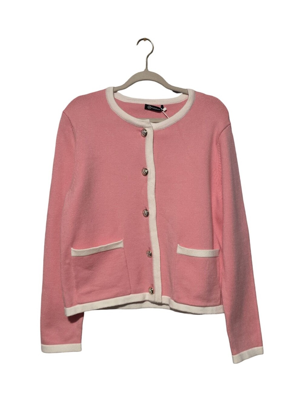 PRETTY GARDEN Cardigan Womens Medium Pink Preppy Gold Button Old Money Rich Girl - Picture 2 of 9